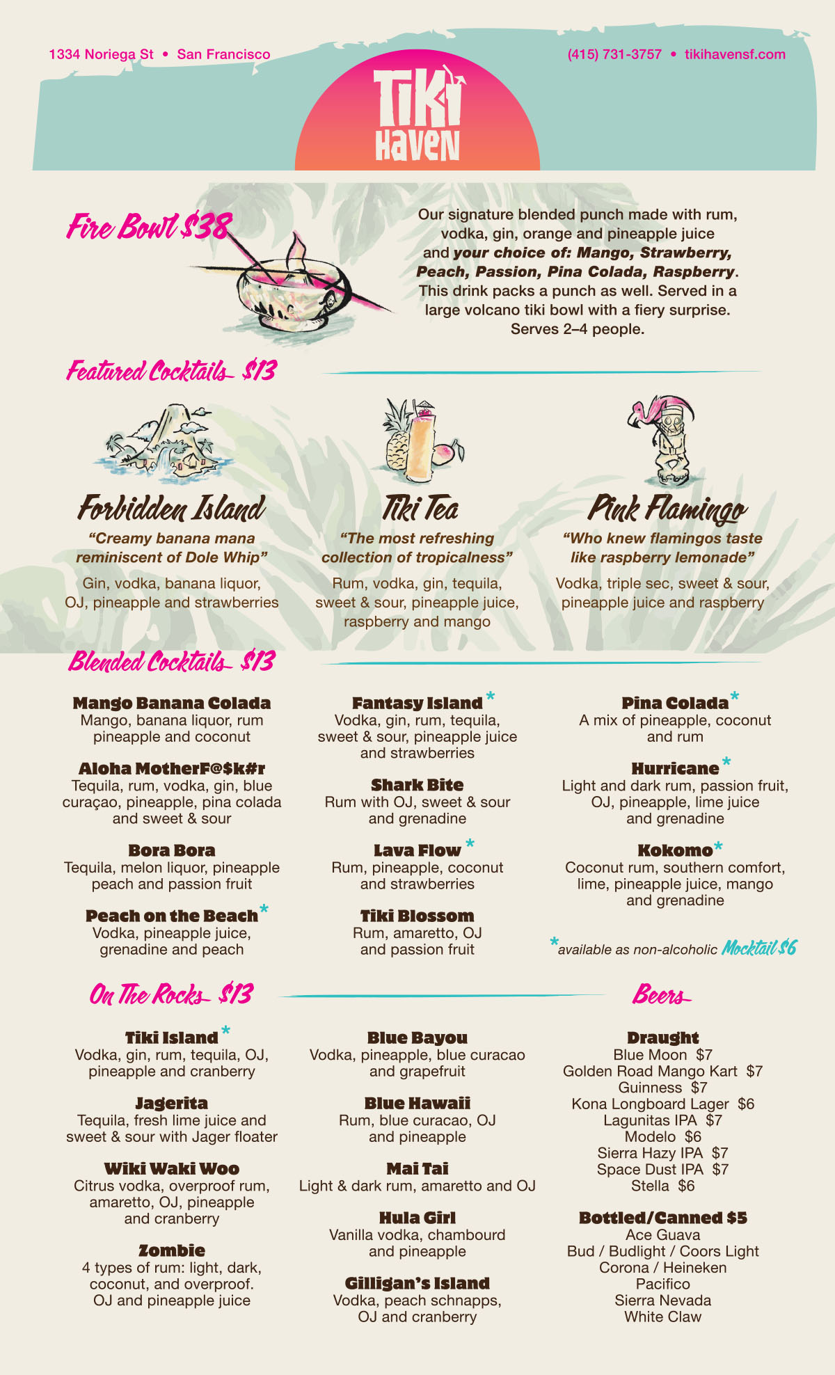 Tiki Haven menu
